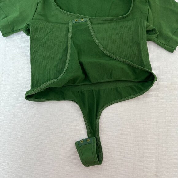 NEW HeyShape Square Neck Thong Bodysuit Green Short Sleeve Women's Large - Picture 7 of 13